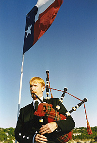 Hylton Playing Bagpipes in Texas